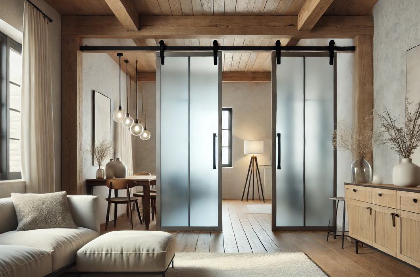 barn doors interior design frosted glass