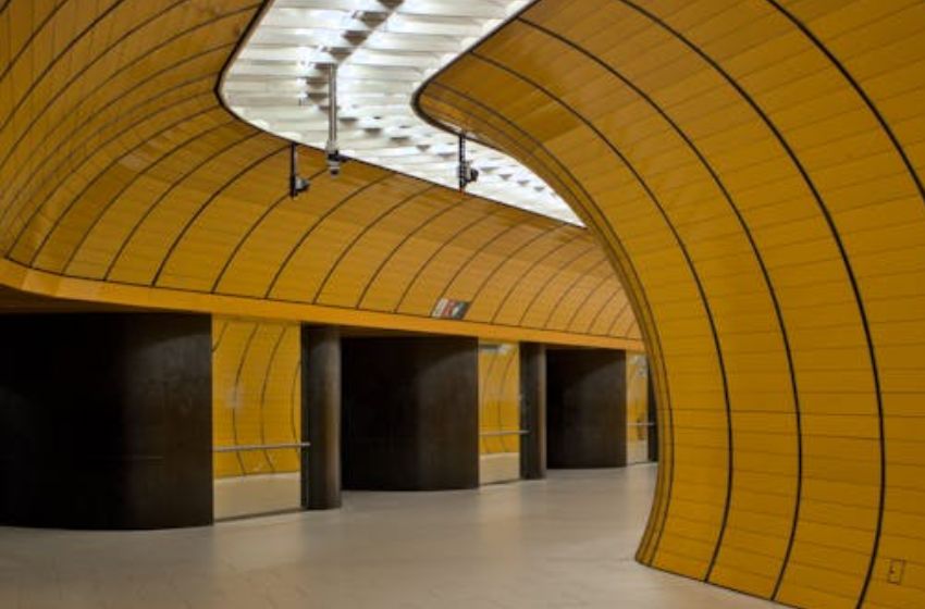 curved yellow interior design